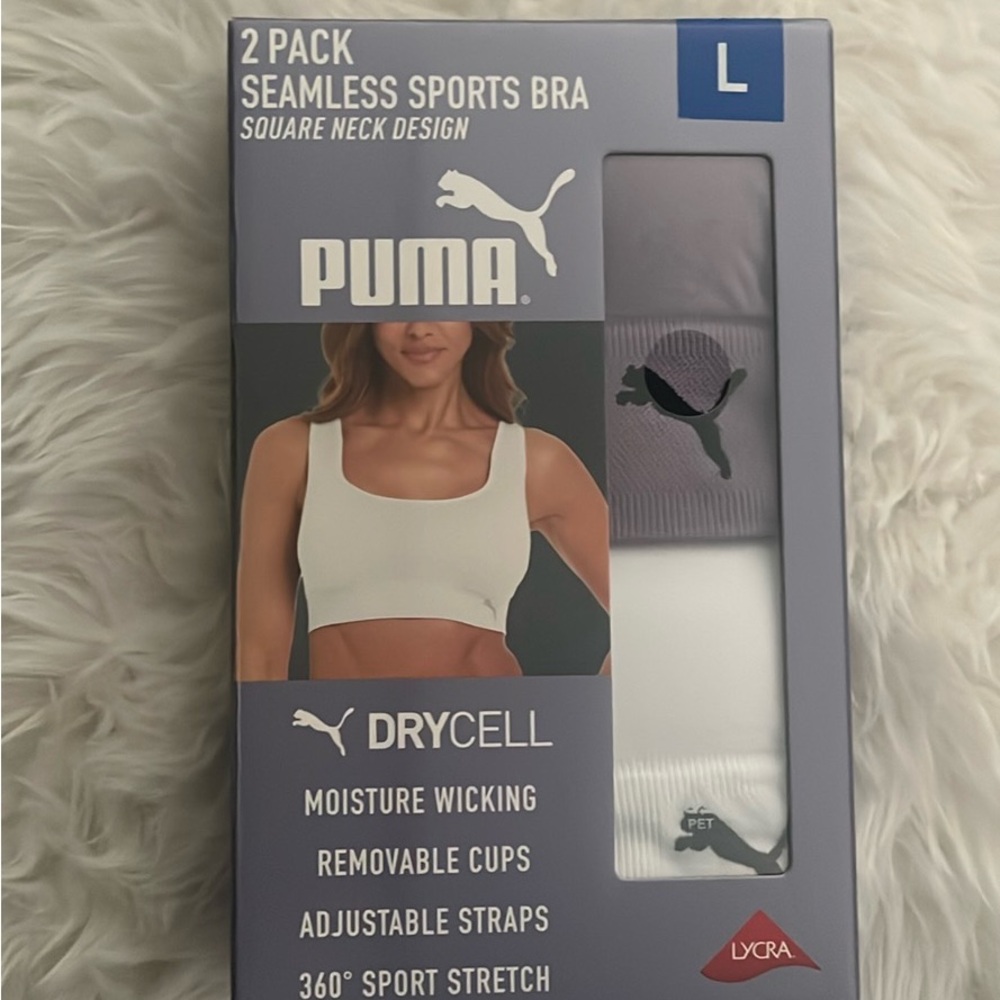 PUMA Women's Seamless Sports Bra 2-Pack - Gray and White
